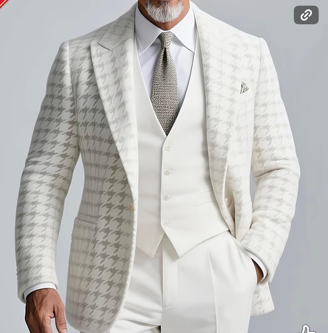 Ivory Houndstooth Three-Piece